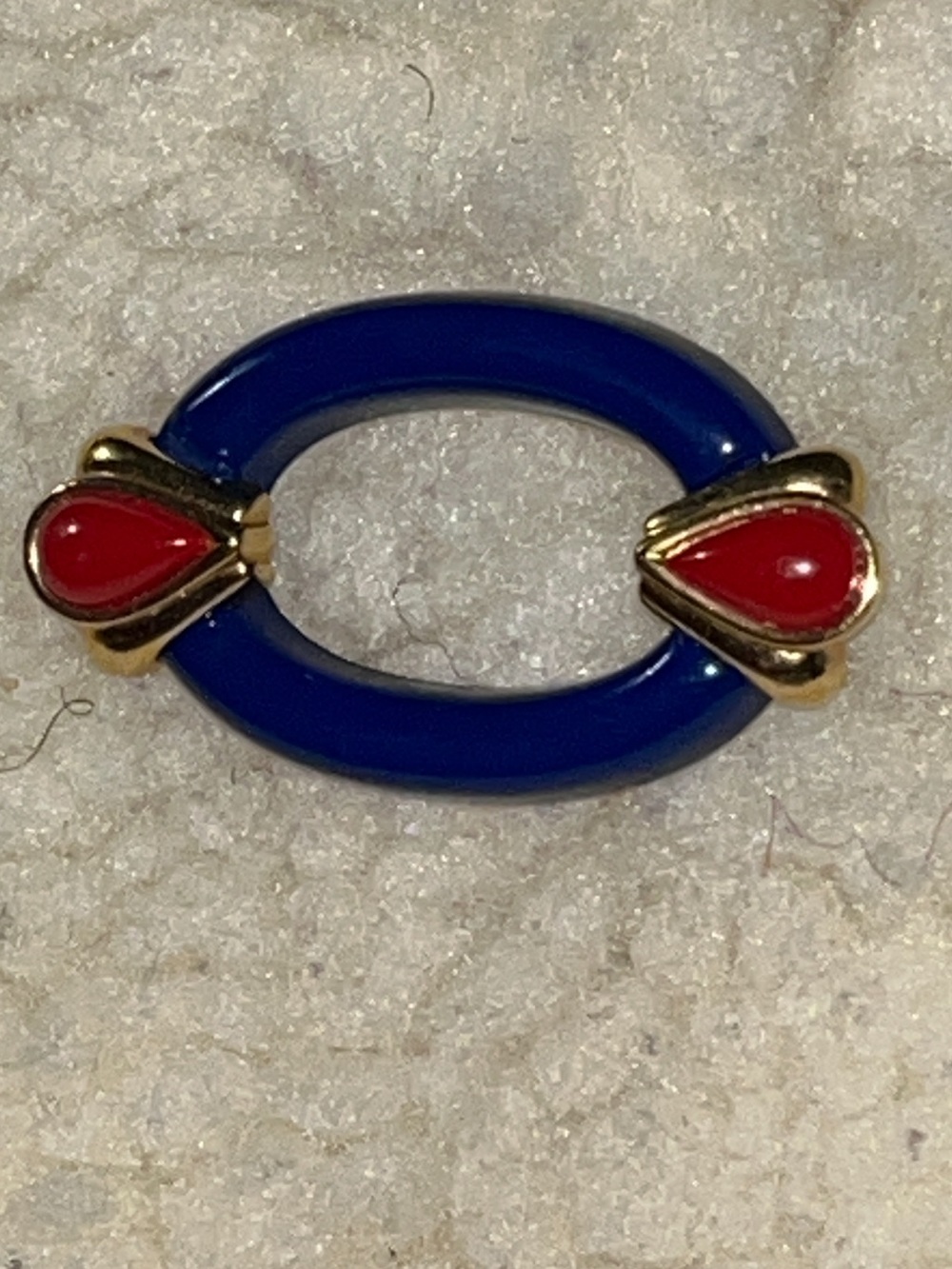 Vintage Avon Blue Deco Arabesque 1980s Navy Red Gold Tone Brooch Pin